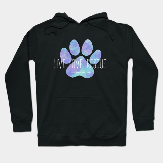 Live Love Rescue Blue Dog Paw Hoodie by cottoncanvas